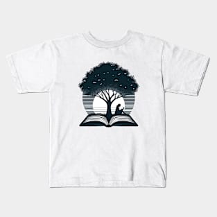 Bookworm Reading Books Lover, serene silhouette of a Reader Kids T-Shirt